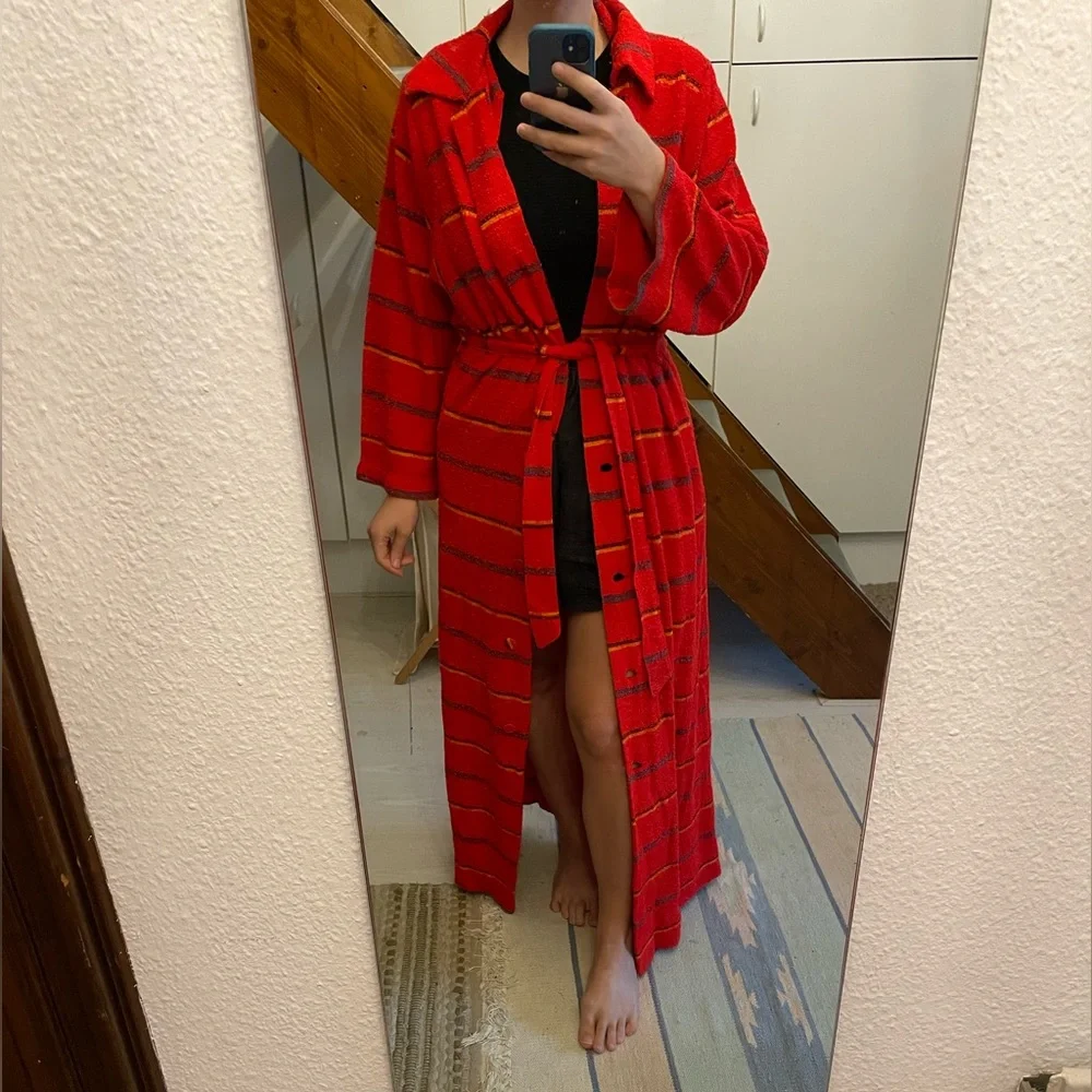 VTG red striped terry dress/robe/duster - Picture 5 of 7